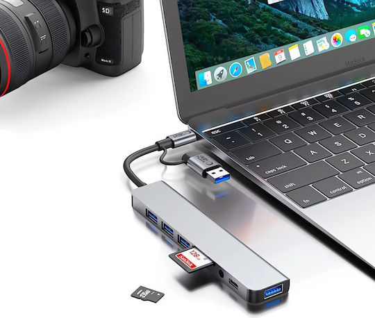Tech-Protect HB06 Hub 5 Ports USB 3.0 with USB-A / USB-C Connection Gray