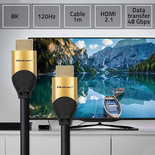 Qoltec HDMI 2.1 Ultra High Speed 48Gbps 4K 120Hz HDR VRR HDMI кабел HDMI мъжки - HDMI мъжки 1м Черен