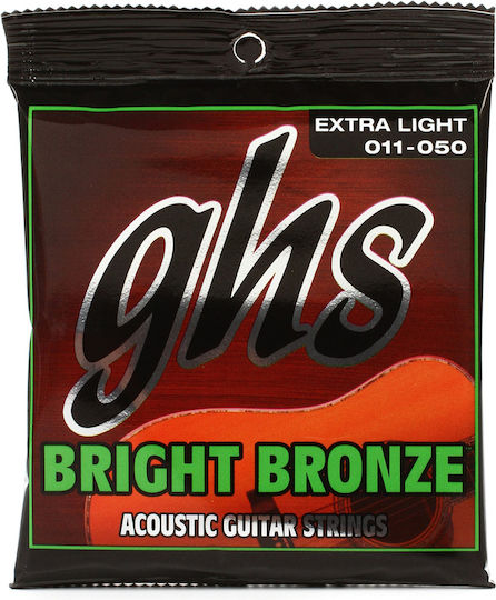 GHS Strings Bright Bronze 6-Saiten Akustikgitarrensaiten Aluminium Bronze 11 - 60 Zoll Extra Leicht