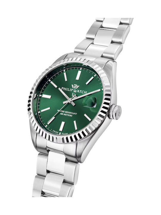 Philip Watch Caribe Ceas Bărbați 39mm Baterie cu Brățară Argintie din Oțel