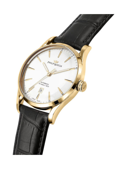 Philip Watch Ceas Bărbați 50mm Baterie Cu Curea Din Piele Neagră