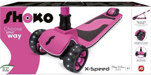 AS Kids Scooter Foldable Shoko X-Speed 3-Wheel for 4+ Years Pink