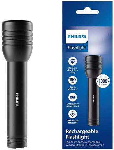Philips Επαναφορτιζόμενος Φακός LED με Μέγιστη Φωτεινότητα 1000lm