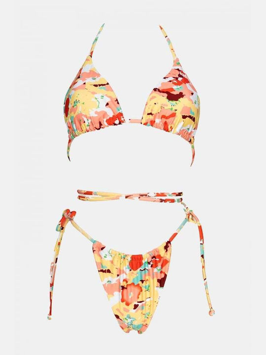 Bikini-Set Hohe Taille Blumen Yellow