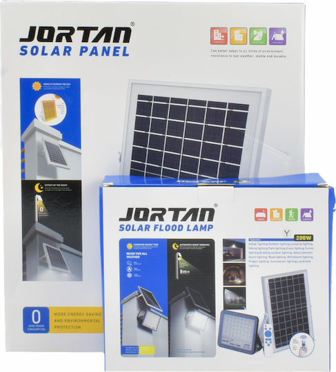 Jortan Waterproof Solar LED Floodlight 200W Cold White 6500K with Remote Control IP66