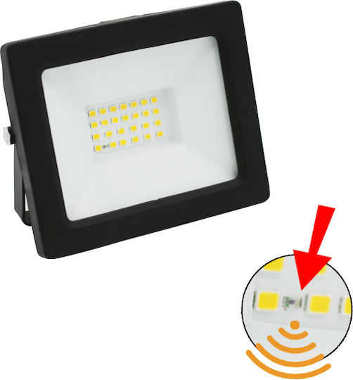 Adeleq Στεγανός Προβολέας LED 20W Φυσικό Λευκό 4000K με Φωτοκύτταρο IP65