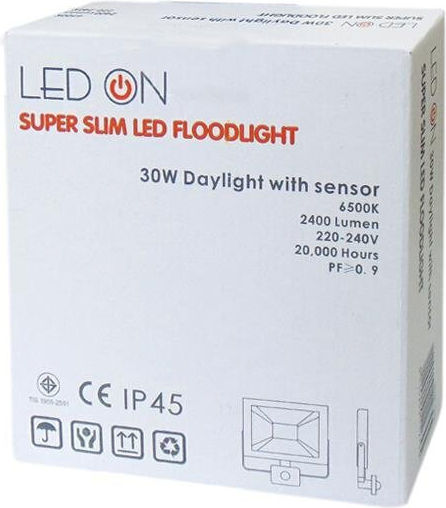 Led On Waterproof LED Flood Light 30W Cold White 6500K With Motion Sensor IP45