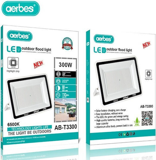 Aerbes Στεγανός Ηλιακός Προβολέας LED 300W Ψυχρό Λευκό 6500K IP66