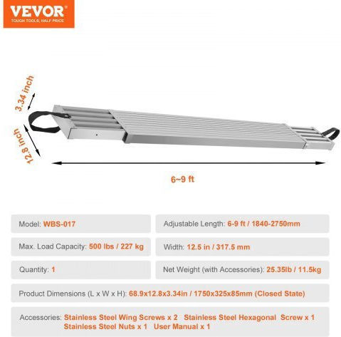 Schela telescopică din aluminiu Vevor 6-9 ft 500 lb Ksssjsjb69yc8e8ojv0