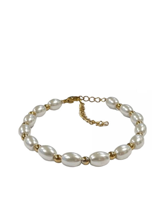 Tatu Moyo Bracelet made of Steel Gold Plated with Pearls