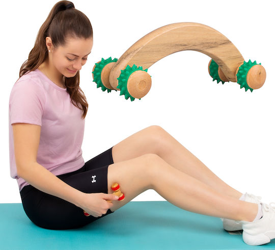 inSPORTline 16902 Wooden Roller Massage for the Waist, the Back, the Legs, the Body & the Hands Green