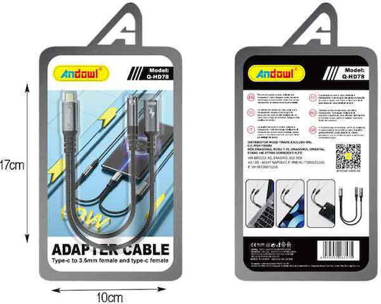 Andowl Adapter Cable Type-c 3.5mm Female Type-c Female Q-hd78 Adapter Cable 075897