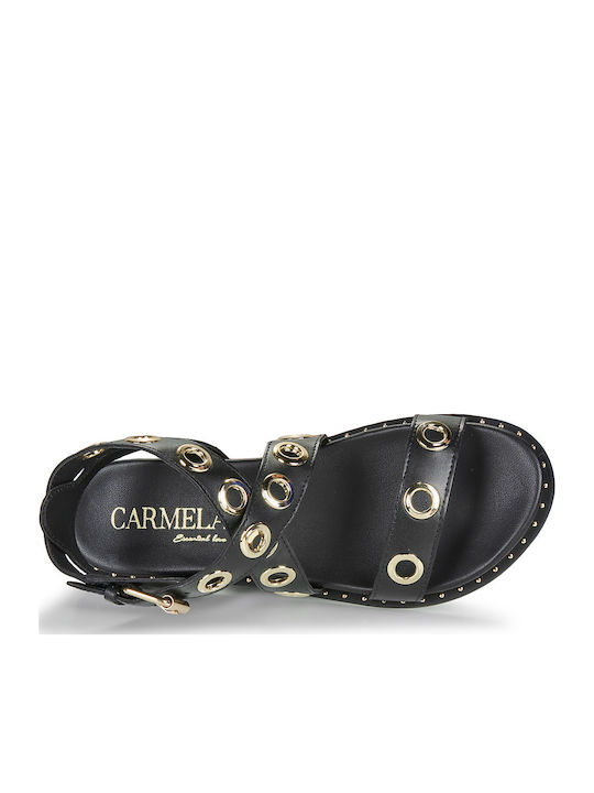 Carmela Leather Women's Flat Sandals with Strap in Black Color