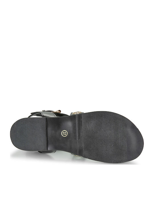 Carmela Leather Women's Flat Sandals with Strap in Black Color