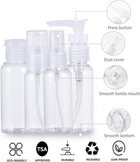 Set de Containere Cosmetice Tecos Material Plastic Transparent 9 Piese Kit Ideal pentru Călătorii