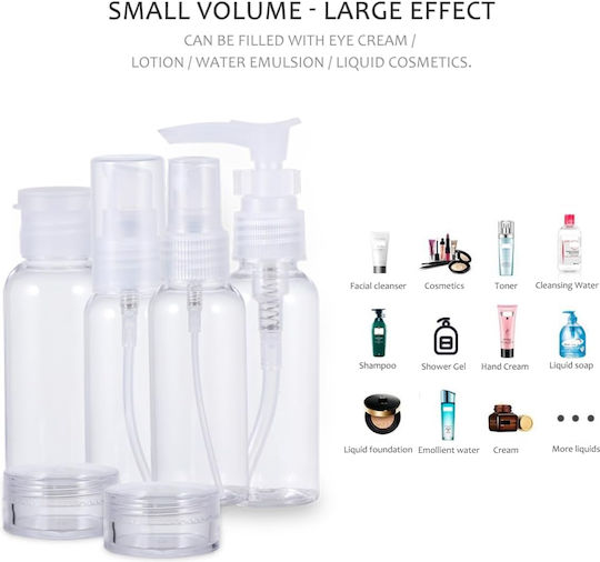 Set de Containere Cosmetice Tecos Material Plastic Transparent 9 Piese Kit Ideal pentru Călătorii