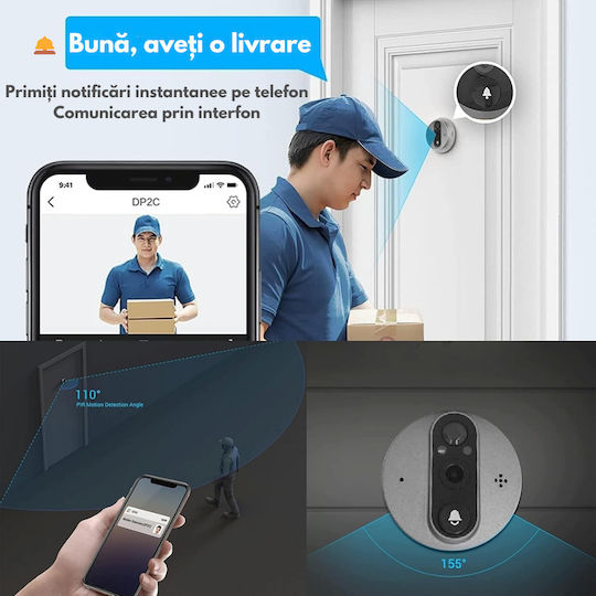 Smart Wi-Fi Video Intercom HD 1080p Camera Visionhub 2MP 4.3-inch LCD Screen Two-Way Audio Video Call PIR Motion Sensor Night Vision 5000mAh Battery SD Card Support Mobile App 24/7 Surveillance
