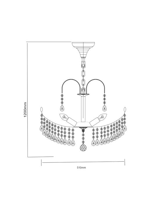 Agora Lighting Πολυέλαιος 5xE14 Ø51cm με Κρύσταλλα Elica Crystal Chandelier PD-ELICA-5-CH