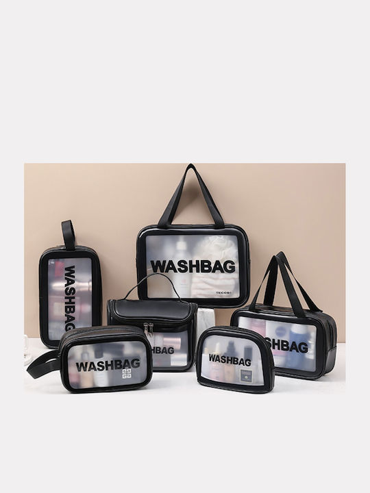 Travel Cosmetic Bag Set Tecos 6 Different Sizes Waterproof Black