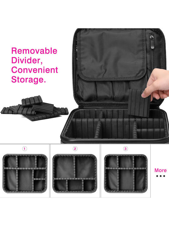 Geantă de Toaletă pentru Călătorii Tecos din Material Textil Dimensiuni 25.5 X 23 X 9 Cm Dublu Fermoar Multiple Compartimente Negru