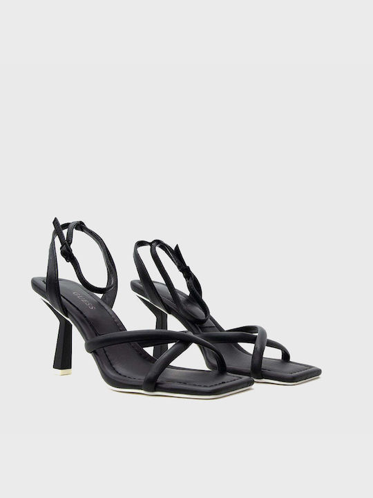 Guess Leather Women's Sandals Dezza Black with High Heel