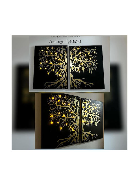Tablou Diptic Arborele Vieții Aur Negru Lumină