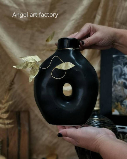 Keramikvase Luxus Schwarz Metallische Blätter