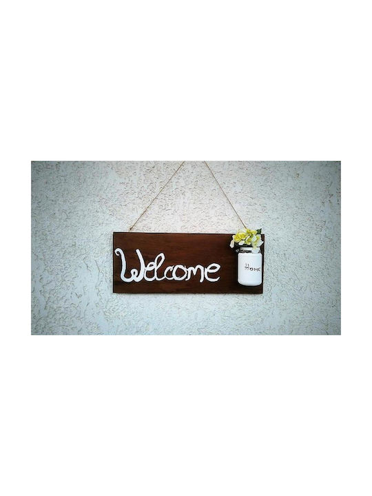 Διακοσμητικό Ξύλινο Ταμπελάκι Τοίχου "welcome Βαζάκι"