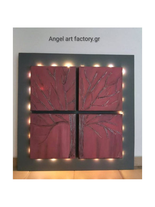 Geprägtes Vierfach-Panel-Baum-Holzlichtgemälde