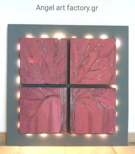 Embossed Quadruple Panel Tree Wood Light Painting