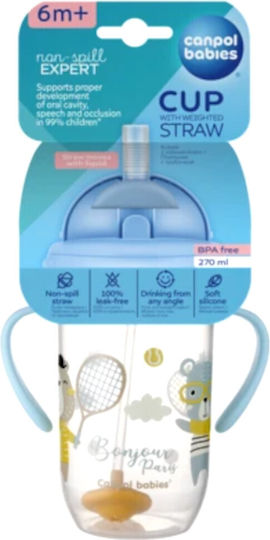 Canpol Babies Baby Cup with Handles and Straw Non Spill made of Plastic Light Blue 270ml for 6m+m+
