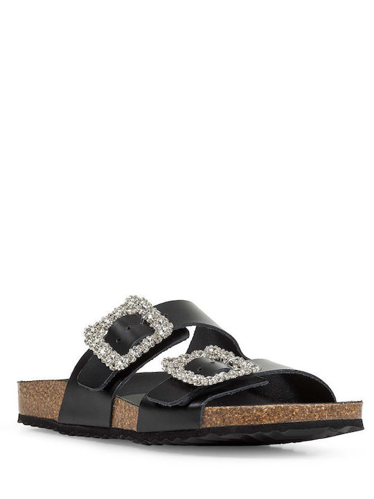 Geox Leather Women's Flat Sandals in Black Color