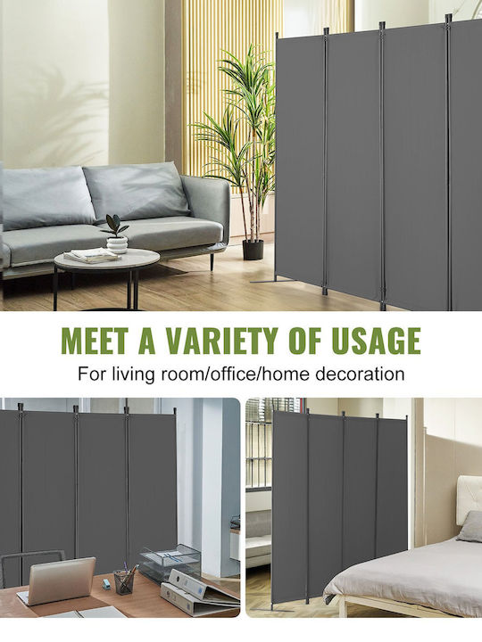 Vevor Room Divider 4-panel Πτυσσόμενη Οθόνη Privacy Fabric Partition Office Γκρι
