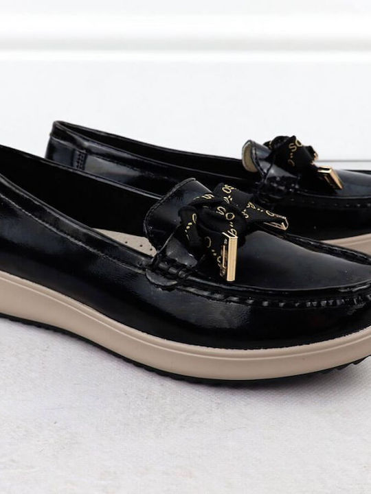 Leder Damen Mokassins in Schwarz Farbe