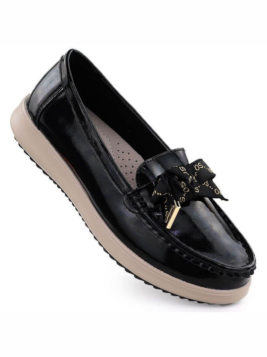Leder Damen Mokassins in Schwarz Farbe