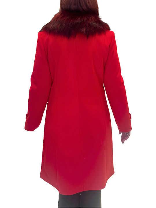 Damen Red Mantel mit Fellbesatz