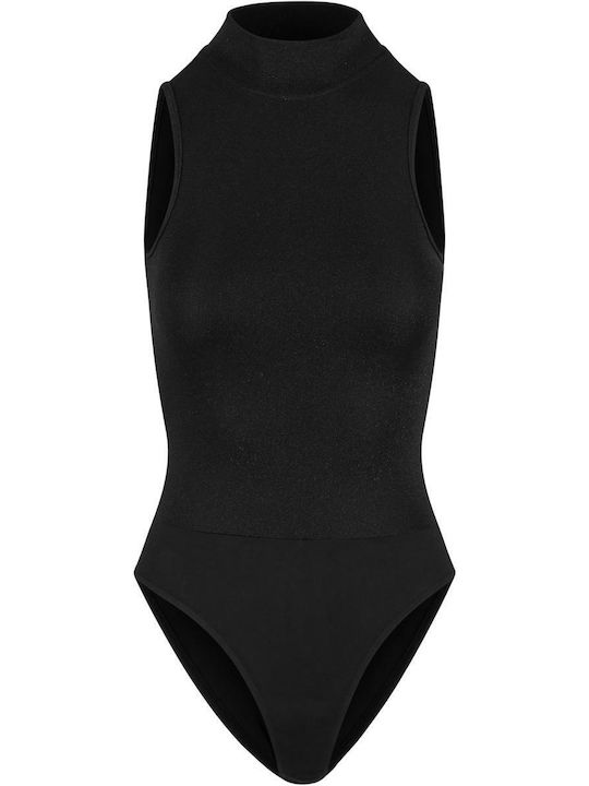 Ladies Glitter High Neck Bodysuit Black