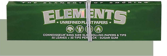 Elements Green Foițe de Țigări Rulate Slim King Size cu Hârtie de țigări 32 foi 1buc