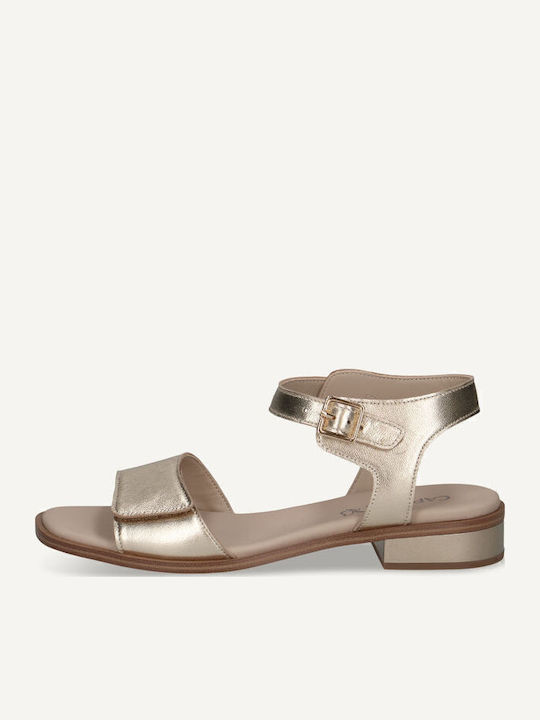 Leather Women's Flat Sandals in Gold Color