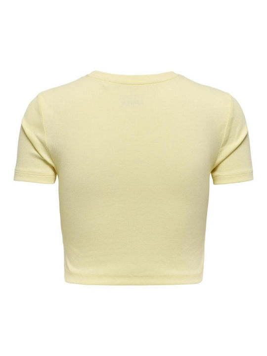 Only Дамско Crop Top Памучно Къс Ръкав Yellow