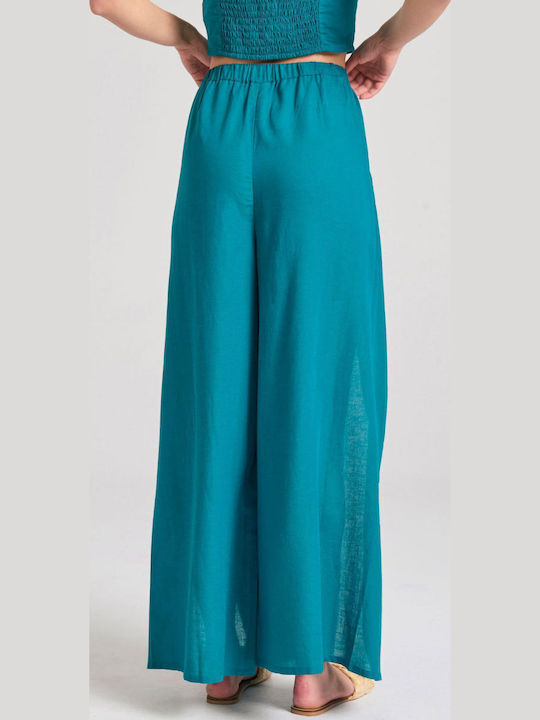 Damen Stoff Hose mit Gummizug Türkis