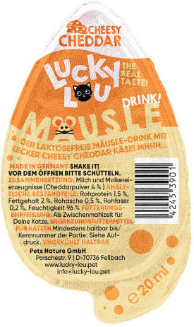 Lucky Lou Mausle Drink Katzenleckerlis mit Käse für Erwachsene Katzen 20gr Cheddar 20ml