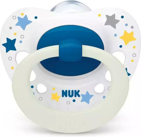 Nuk Ορθοδοντική Πιπίλα Σιλικόνης Signature Stars Αστεράκια Λευκό / Μπλε με Θήκη για 0-6 μηνών