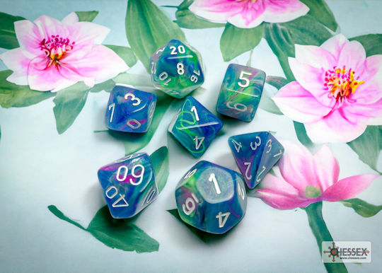 Chessex Der Ruf des Cthulhu Festive Polyhedral Würfel Wasserlilie mit Weiß 7Stück 27546