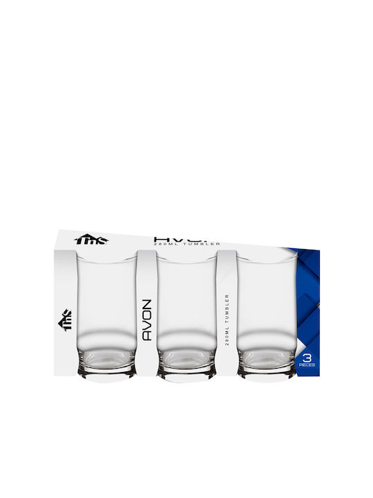 TnS Tumbler Σετ Ποτήρια Νερού από Γυαλί 280ml 3τμχ
