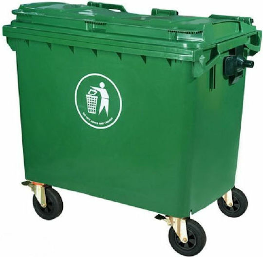 Ram Plastic Coș de gunoi Deșeuri Coșuri de gunoi cu roți cu Pedală 660lt Verdeț
