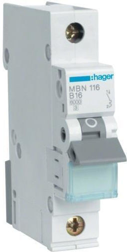 Hager Automatic Circuit Breaker 16A Single-pole AC MBN116E