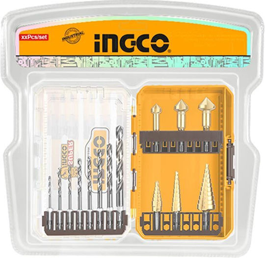 Ingco Set of 14 Conical Drills HSS for Metal 0-22mm