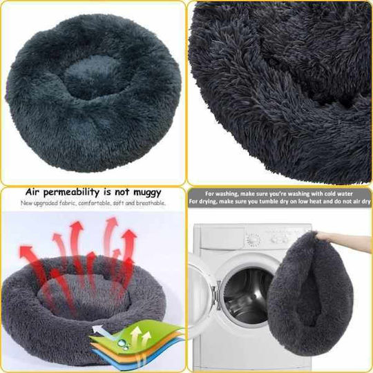 Round Pet Bed Non-stick Surface Warm Soft Materials 40 Cm 2 Brushes Removing Lint Pet Hair