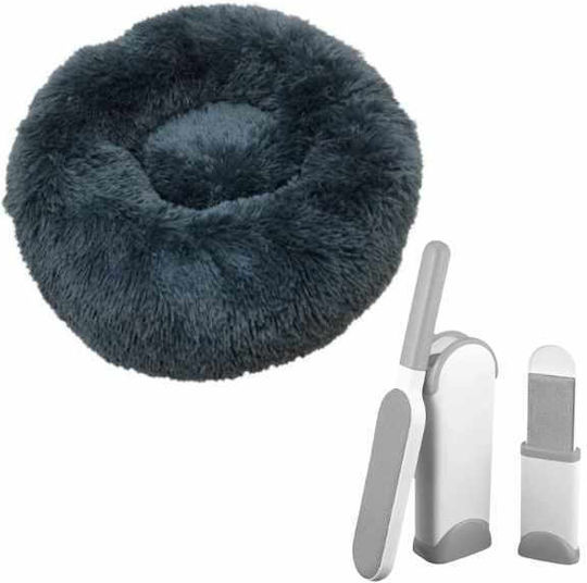 Round Pet Bed Non-stick Surface Warm Soft Materials 40 Cm 2 Brushes Removing Lint Pet Hair